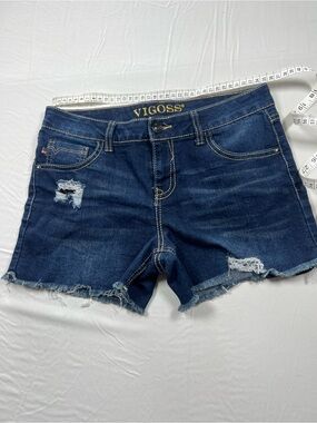 Vigoss Girls Distressed Denim Cutoff Shorts - Youth Size 16 - Medium Dark Wash